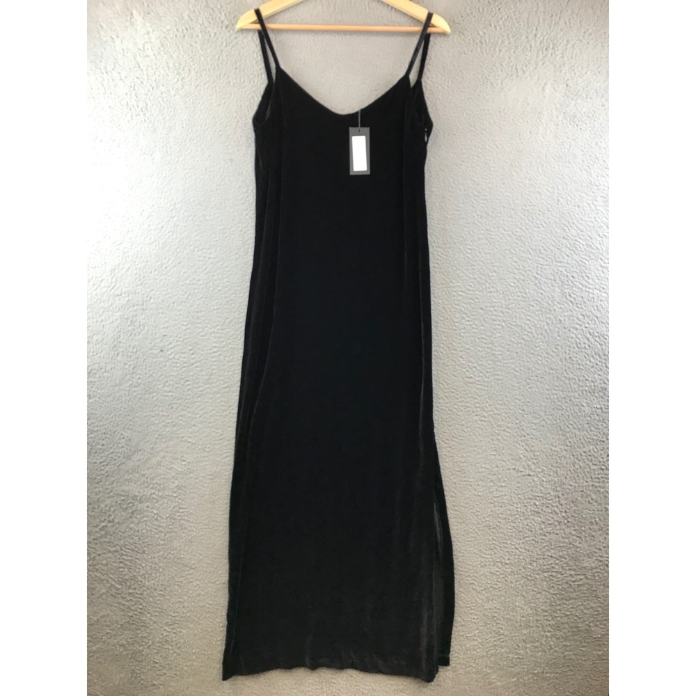 New THEPERFEXT Black Velvet Camilla Slip Dress Sleeveless‎ size S